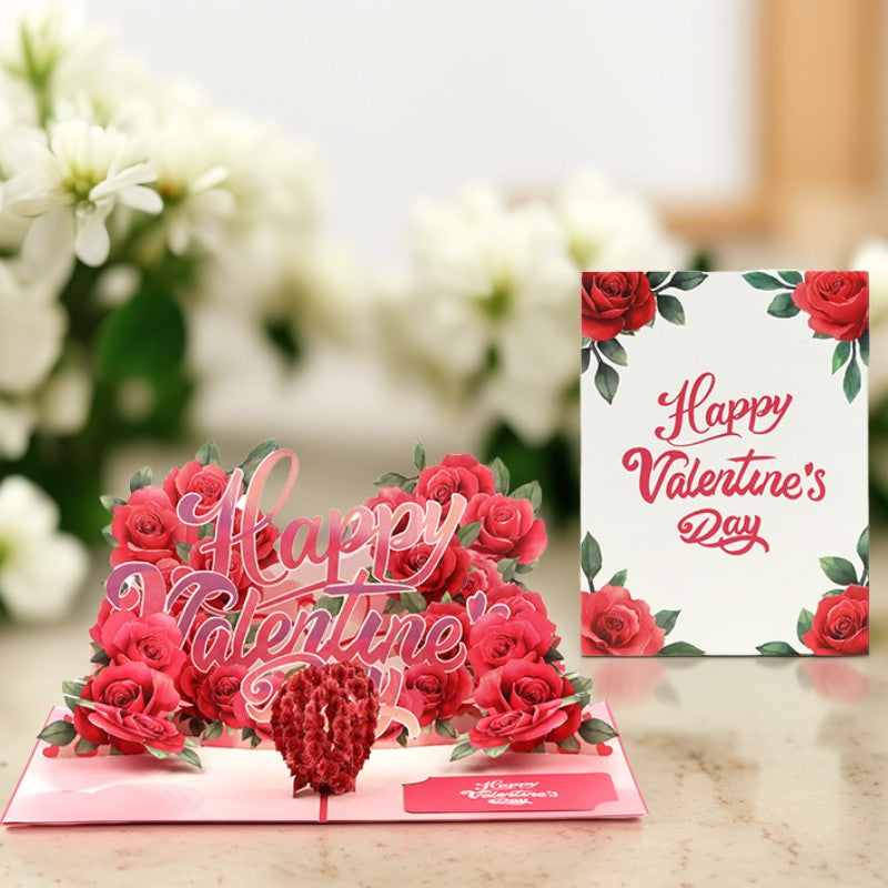 3D Rose Flower Pop Up Card, Elegant Greeting Card for Her, Valentines Day