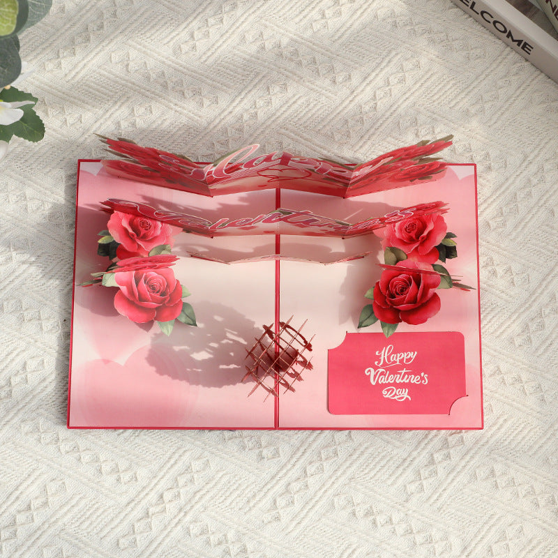 3D Rose Flower Pop Up Card, Elegant Greeting Card for Her, Valentines Day