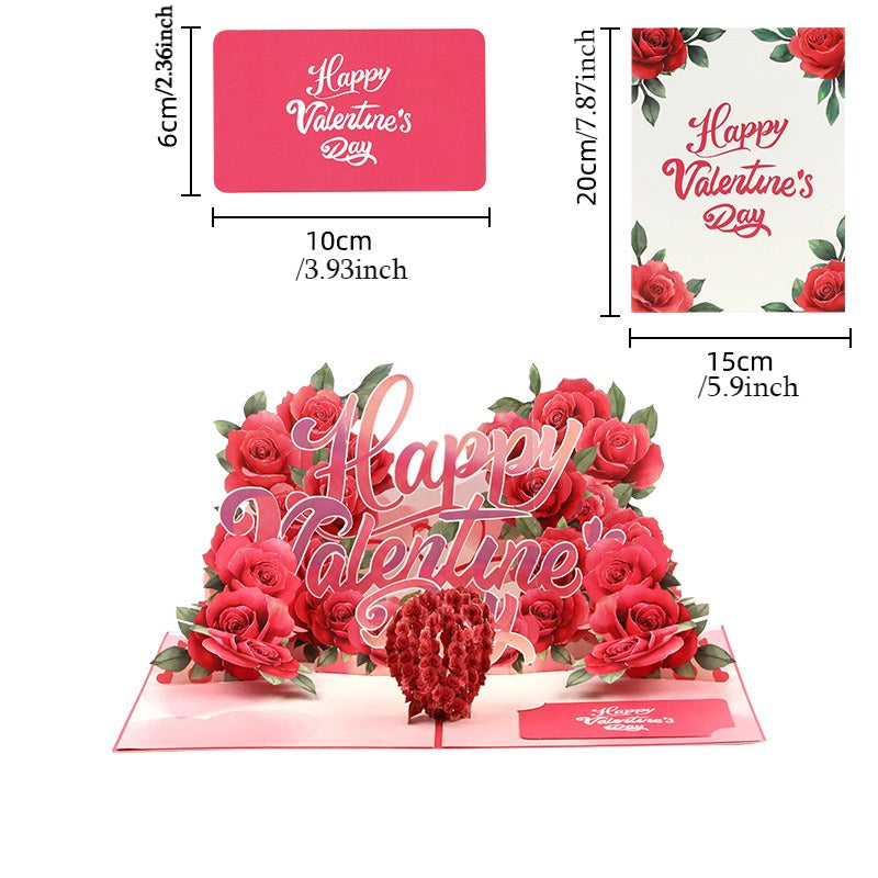 3D Rose Flower Pop Up Card, Elegant Greeting Card for Her, Valentines Day
